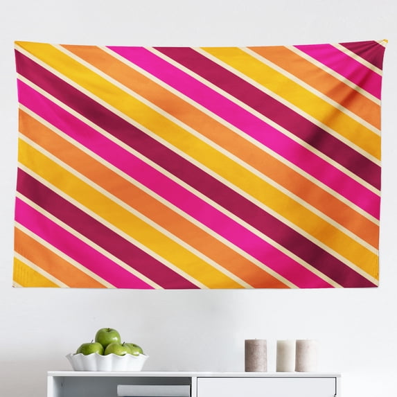 Retro Tapestry, Memphis Style Abstract Geometric Composition with Triangles Squares and Wavy Lines, Fabric Wall Hanging Decor for Bedroom Living Room Dorm, 2 Sizes, Multicolor, by Ambesonne