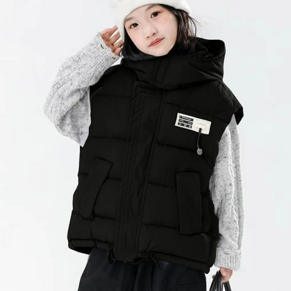 Gamivast Girls Quilted Vest Size 3-12 Hooded Zip Up Sleeveless Lightweight Down Jackets with Pockets Loose Padded Coats for Kids and Toddle Winter Warm Adjustable Hem Outerwear