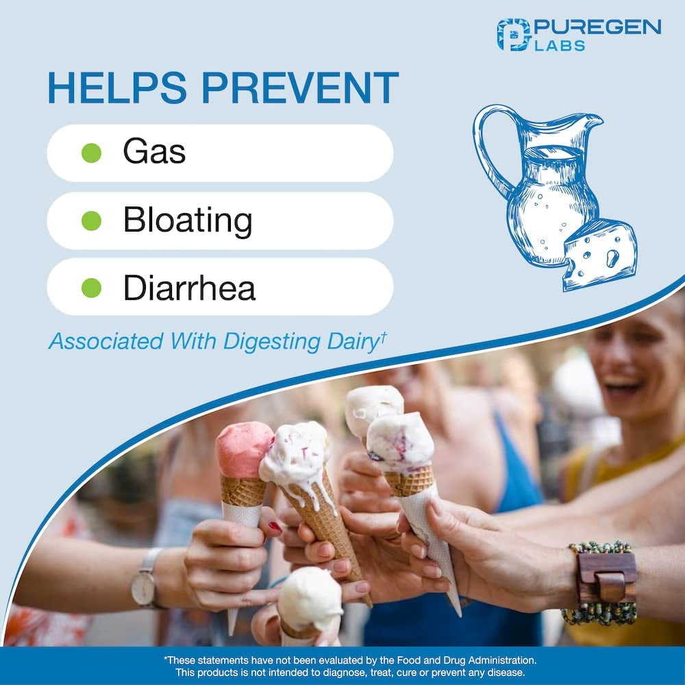 Puregen Labs Dairy Rescue Lactase Enzyme Supplement 9000 FCC 360 Tablets