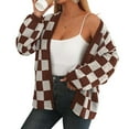 thumbnail image 2 of Women'S Plus Size Checkered Cardigan Top Plaid Print Open Front Loose Sweater Outwear Brown White M, 2 of 9