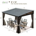 thumbnail image 3 of Domi Outdoor Living 8' x 12' Hardtop Lean-to Gazebo, Wall-Mounted with Galvanized Steel Roof Wall Pergola with Aluminum Frame, Curtains and Netting, for Patio, Deck, Garden, Backyard, 3 of 9