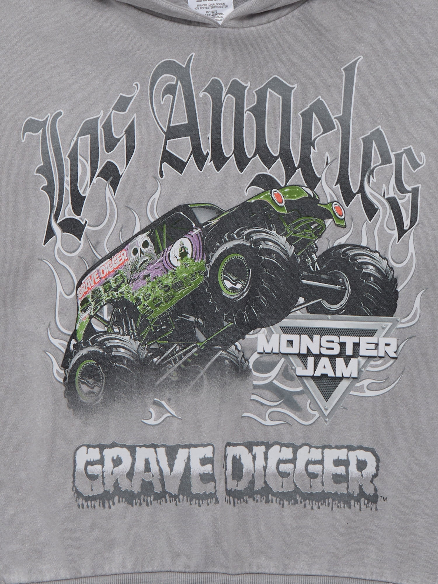 Monster Jam Boys' Grave Digger Graphic Mineral Wash Hoodie Sweatshirt with Long Sleeves, Sizes 4-18