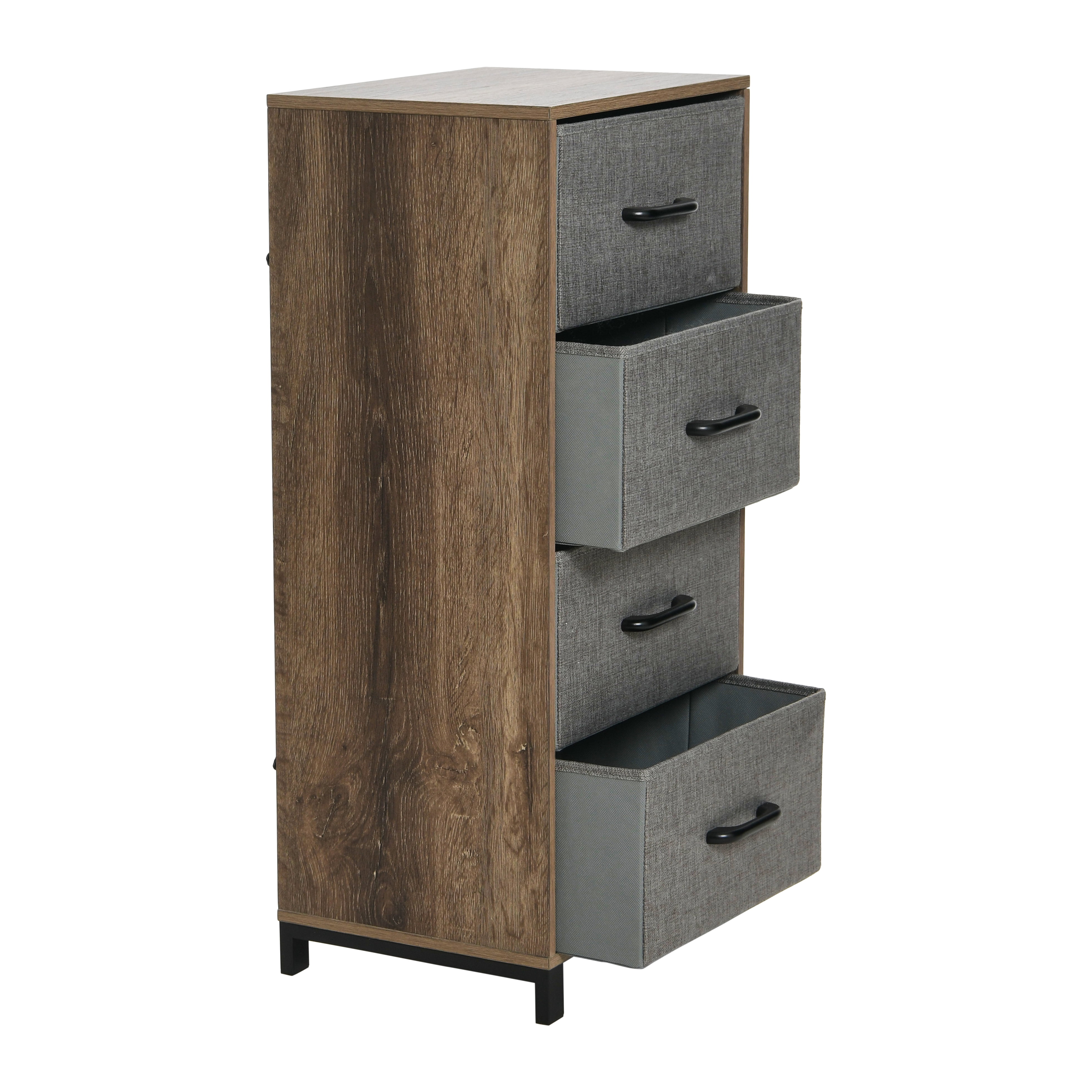 Household Essentials 4 Drawer Dresser, Narrow Storage Chest, Multi-Color Drawers, Wire Backing and Metal Feet, Wood Handles, Ashwood Laminate