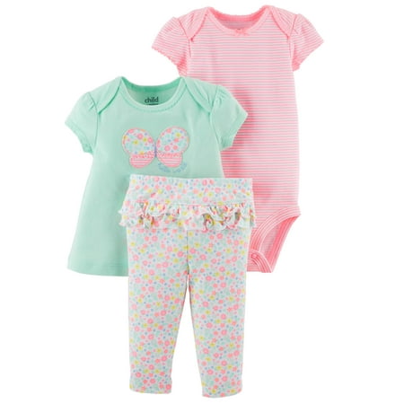 Baby Girl Swing Shirt, Bodysuit, and Pants, 3pc Outfit Set