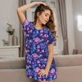 thumbnail image 3 of Rateoe Blue Skull Rose Print Women’s Nightdress – Cozy Cotton Short-sleeved Sleep Shirt, Loose-Fit Sleepwear, Perfect for Relaxing and Sleeping, 3 of 6