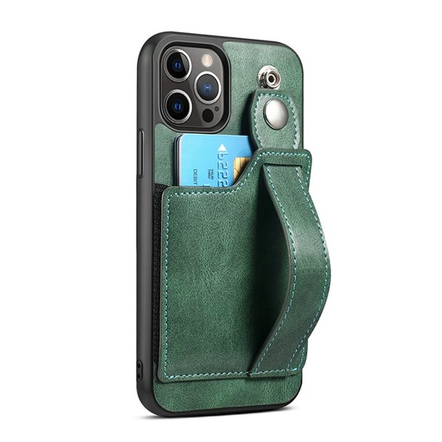 CNKOO PU Leather Phone Protective Cover for 13/ Pro/ Pro Max/ mini 12/ Pro (6.1)/ mini (5.4)/ Pro Max (6.7) Soft Mobile Phone 3-in-1 Wrist Band Card Holder