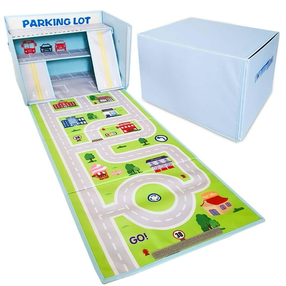 Cesta de almacenamiento Sam and Mabel para coche de juguete con alfombra de coche, tapete de juego