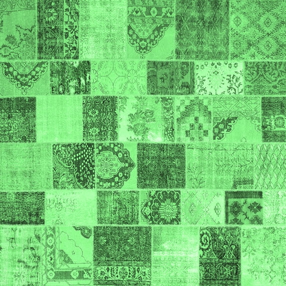 Ahgly Company Indoor Square Patchwork Emerald Green Transitional Area Rugs, 7' Square