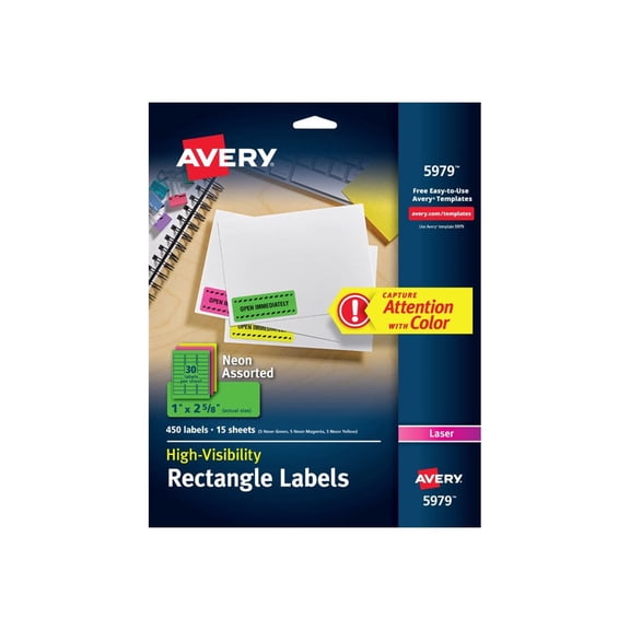 Avery Address Labels, 1" x 2-5/8", Assorted Neon, 450 Total (5979)