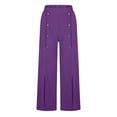 thumbnail image 4 of LLYwey Womens Lightweight Pants Women's Summer Fashionable Solid Color Wide Leg Cotton Breasted Pants Pants Female Long Pant Style H61 Purples M, 4 of 6