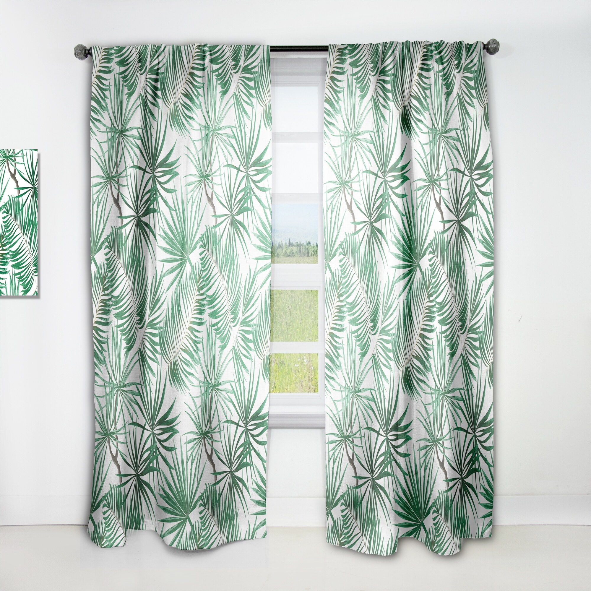 DESIGN ART Designart 'Bright Green Tropical Leaves' Tropical Curtain ...