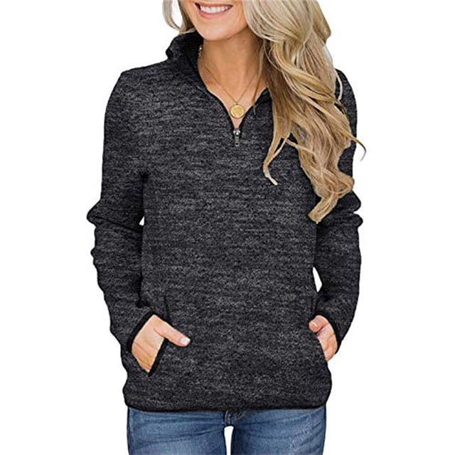 Coloody Femmes Manches Longues Zip Sweat-Shirts Décontractés Coupe Ample Pull Tunique Tops avec Poches