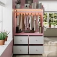 thumbnail image 4 of Newest Twin over Twin Bunk Bed with 4 Drawers & Wardrobe, Modern Wood Frame with Light Strip and Pegboards, Pink, 4 of 13