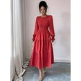 thumbnail image 2 of Fall Wedding Guest Dresses for Women Maxi Puff Long Sleeve Smocked Casual Crew Neck Tiered A Line Flowy Long Dress Red L, 2 of 5