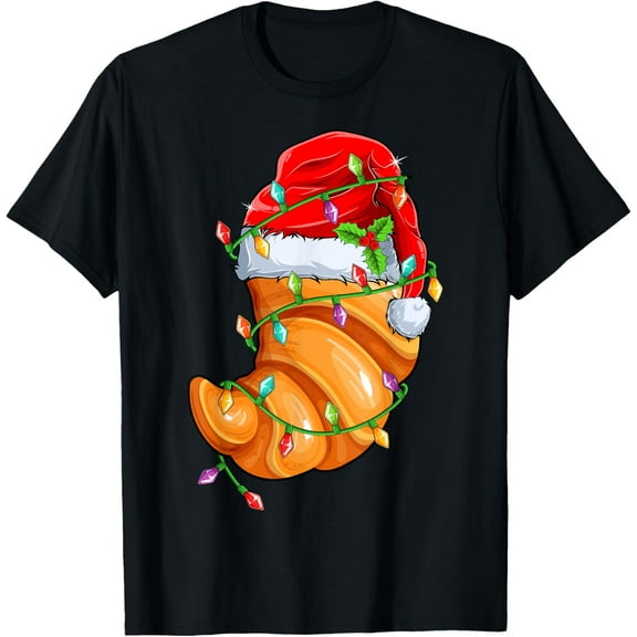 Croissant Wearing Santa Hat Xmas Croissant Lover Christmas T-Shirt men and women can wear, black, white, gifts
