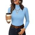 thumbnail image 2 of Wutalume Women's Long Sleeve Fall Soft Lightweight Knit Slim Sweater Tops, Solid Color Base Layer, Comfortable Pullover for Daily Styling,Sky Blue M, 2 of 6
