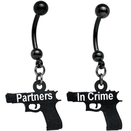 Body Candy Handcrafted Black Anodized Partners in Crime Best Friends Dangle Belly Ring (Matching Best Friend Belly Rings)