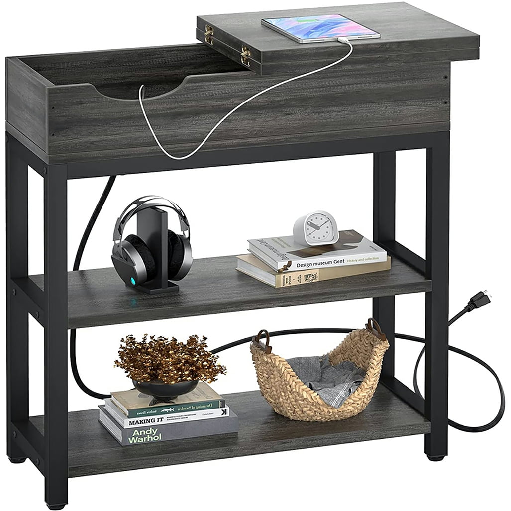 End Table, Sofa Table Narrow Flip Top With Usb Ports &Outlets For Small