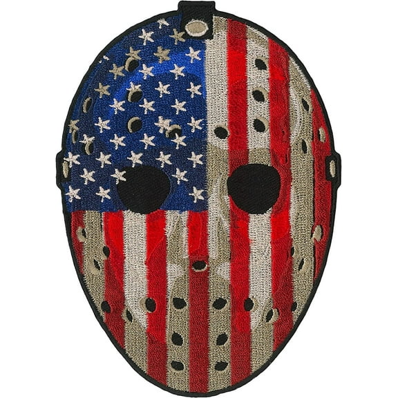 Hockey Mask USA Flag, Patch - US Flag Design High Thread Heat Sealed Backing Iron-on Patch - 4"x5"
