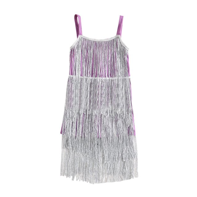 Robe à Franges à Sequins pour Petites Filles - Tenue de Concert Sans Manches à Pompons pour Fête