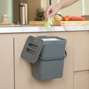 EKO Compost Caddy Kitchen Trash Can, 0.8 Gallon Plastic Rectangular Wall Mounted With Lid Garbage Bin, Gray