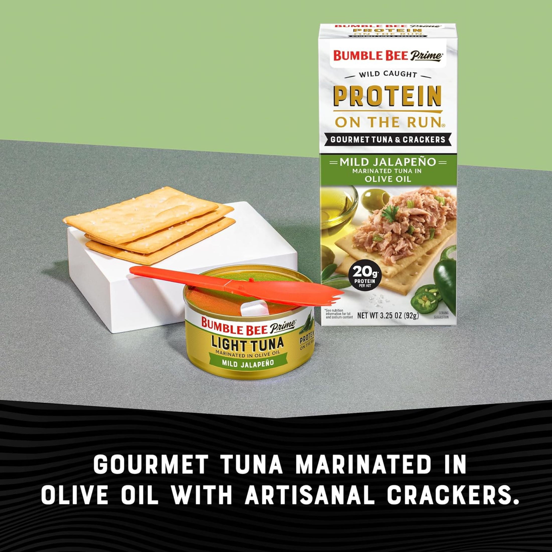 (4 pack) Bumble Bee Prime Tuna Protein on The Run Olive Oil & Mild Jalapeño, 20g Protein per serving, 3.5 oz Kit