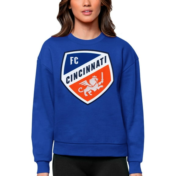 Women's Antigua Royal FC Cincinnati Team Logo Victory Pullover Sweatshirt