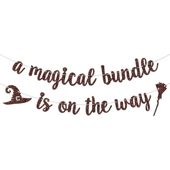 A Magical Bundle is on the Way Banner, Magic Theme Baby Shower Banner, Magical Wizard Baby Shower First Birthday Party Decorations, Brown Glitter