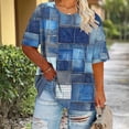thumbnail image 5 of Plus Size Tops for Women with Prints Summer Trendy XL-5X Loose Fit Tee Shirt Short Sleeve Crewneck Tshirts (XL, Navy|Plaid), 5 of 6