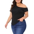 thumbnail image 4 of Agnes Orinda Women's Plus Size Summer Tops One Shoulder Short Sleeve Asymmetrical Hem Casual Blouses Tee 1X Black, 4 of 6