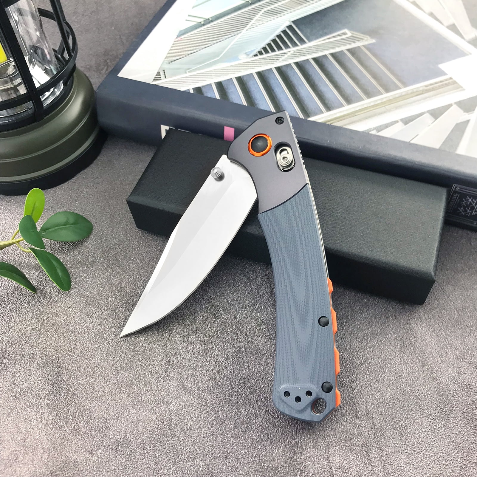 HUAAO 15080 EDC Knife, High-End Folding Knife, Red Stabilised Wood G10 Handle, Thumb or Double Handed Locking Suitable for Right and Left Handed (15080)