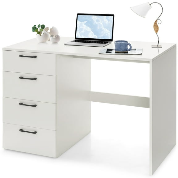 Topbuy Wood Computer Desk with Storage Large Writing Desk w/ 4 Drawers Home Office PC Desk Workstation