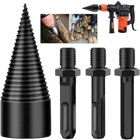 

Firewood Log Splitter 3 Removable Drill Bits Removable Cones Wood Splitting Bits Heavy Duty Electric Drills 32mm/1.26inch Hex+Square+Round Cone Screwdriver
