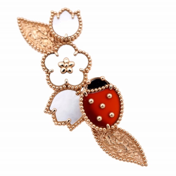 Pre-Owned Van Cleef & Arpels Lucky Spring Clip Brooch VCARP7RS00 18KPG Onyx Carnelian...