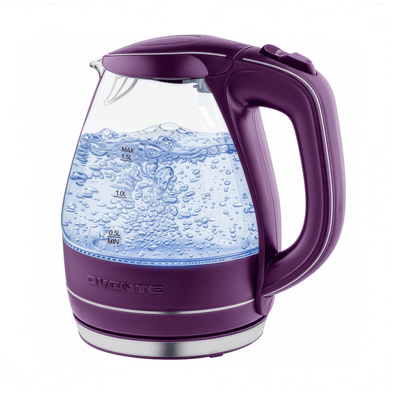 Ovente 1.5L BPA-Free Glass Electric Kettle, Fast Heating with Auto Shut-Off and Boil-Dry Protection, Cordless, LED Light Indicator (KG83)