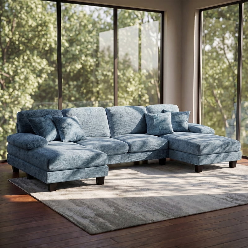 Vineego 105" Cloud U-shape Sectional Sofa Modern Modular Oversized Couches for Living Room,No Assembly Required,Blue