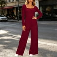 thumbnail image 3 of MLCDZ Long Sleeve Jumpsuit for Women Fall Casual Lightweight One Piece Square Neck Wide Leg Pants Workout Gym Golf Romper With Pockets, 3 of 7