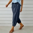 thumbnail image 6 of Jamsmile Women Pants Casual Solid Color High Waist Drawstrings Capri Pants With Pockets Lightweight Summer Beach Wide Leg Cropped Pants, 6 of 8