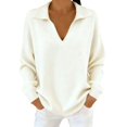 thumbnail image 2 of Women's Solid Color Lapel Collar Pullover, Oversized Loose Fit Sweater, Long Sleeve Casual Top, Plus Size Crew Neck Sweater, Drop Shoulder Shirt, Everyday Loungewear White XXXXL, 2 of 5
