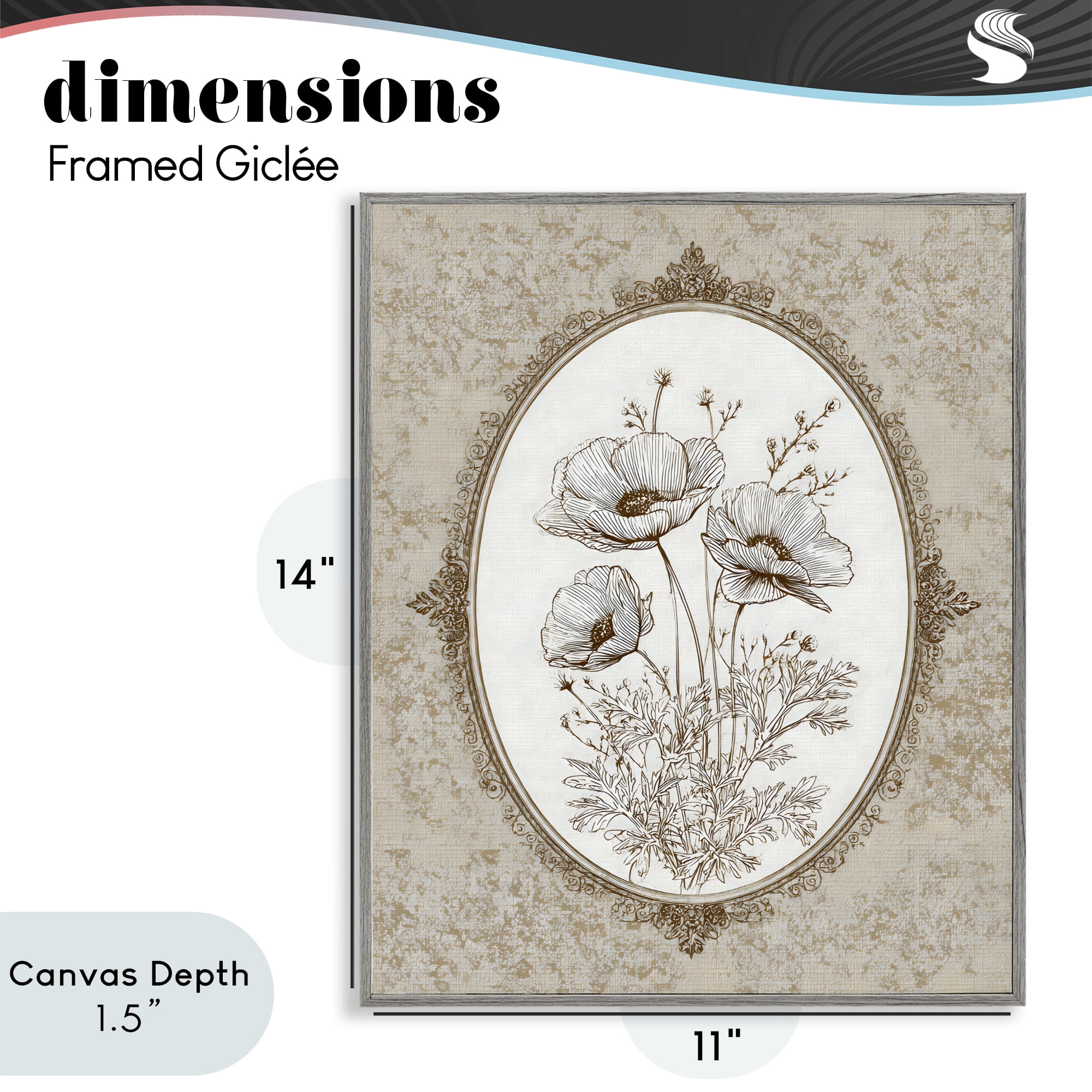 Stupell Industries Vintage Floral Sketch of Poppies Gray Framed Giclee Art, design by Ink Drop Loft