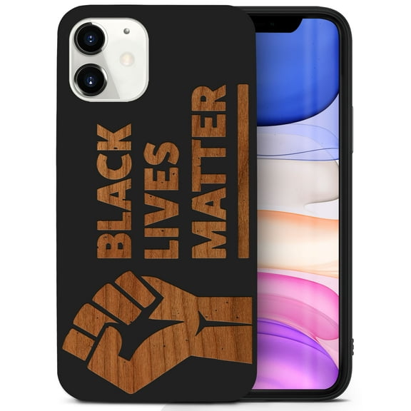 Case Yard Wooden Case for iPhone-11 Soft TPU Silicone cover Slim Fit Shockproof Wood Protective Phone Cover for Girls Boys Men and Women Supports Wireless Charging Black Lives Matter Design