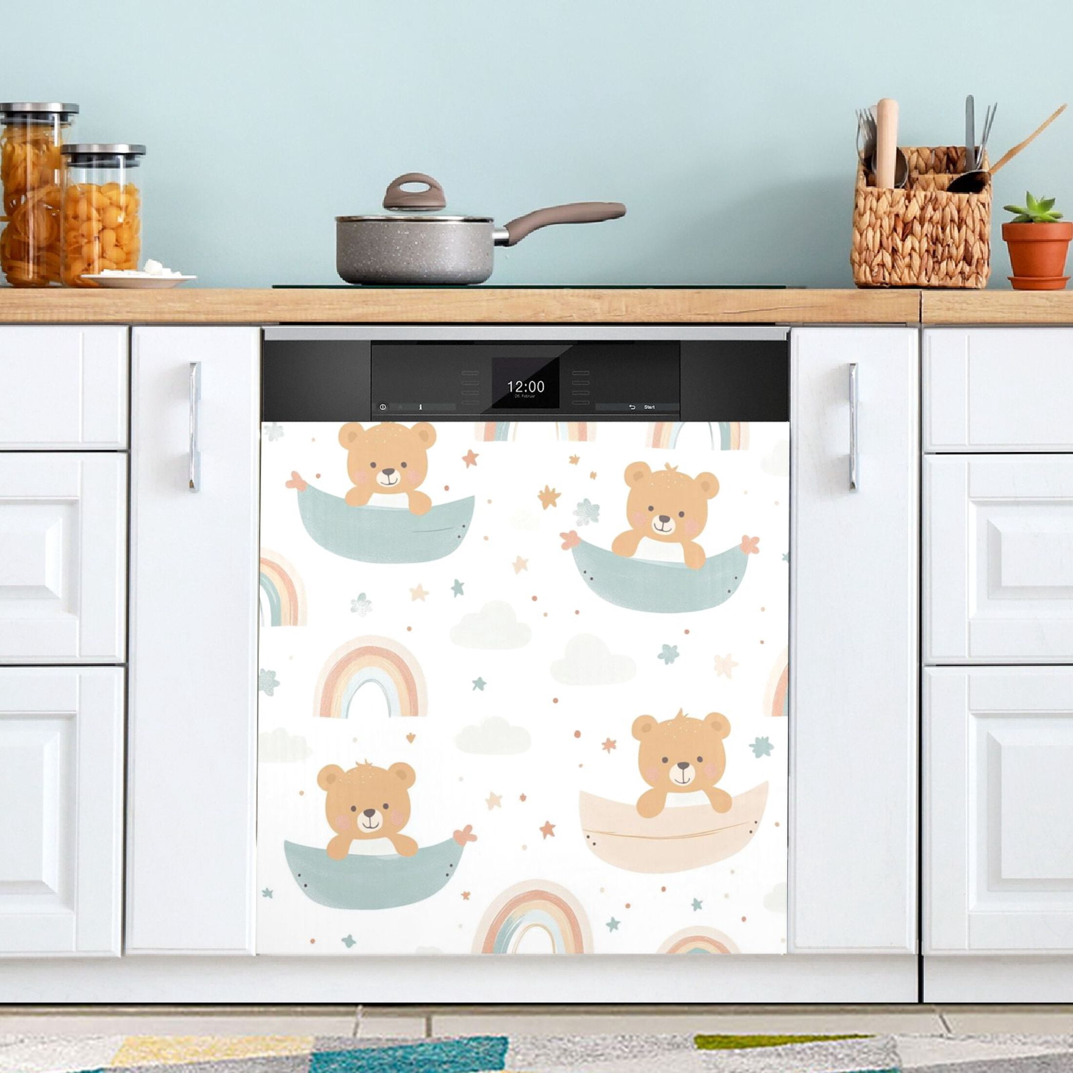 Dishwasher Magnetic Sticker 23x26 Inch Refrigerator Magnetic Sticker Washing Machine Magnetic Sticker Kitchen Panel Magnetic Sticker Home Decor Cartoon Rainbow Bear