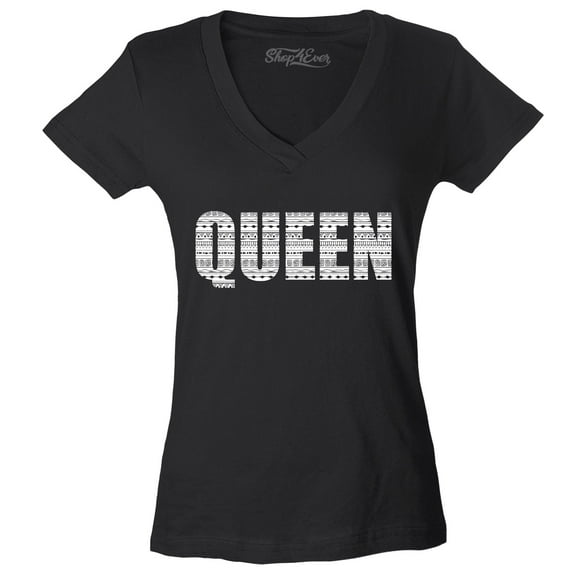 Shop4Ever Women's Queen African Pattern Style Slim Fit V-Neck T-Shirt Large Black