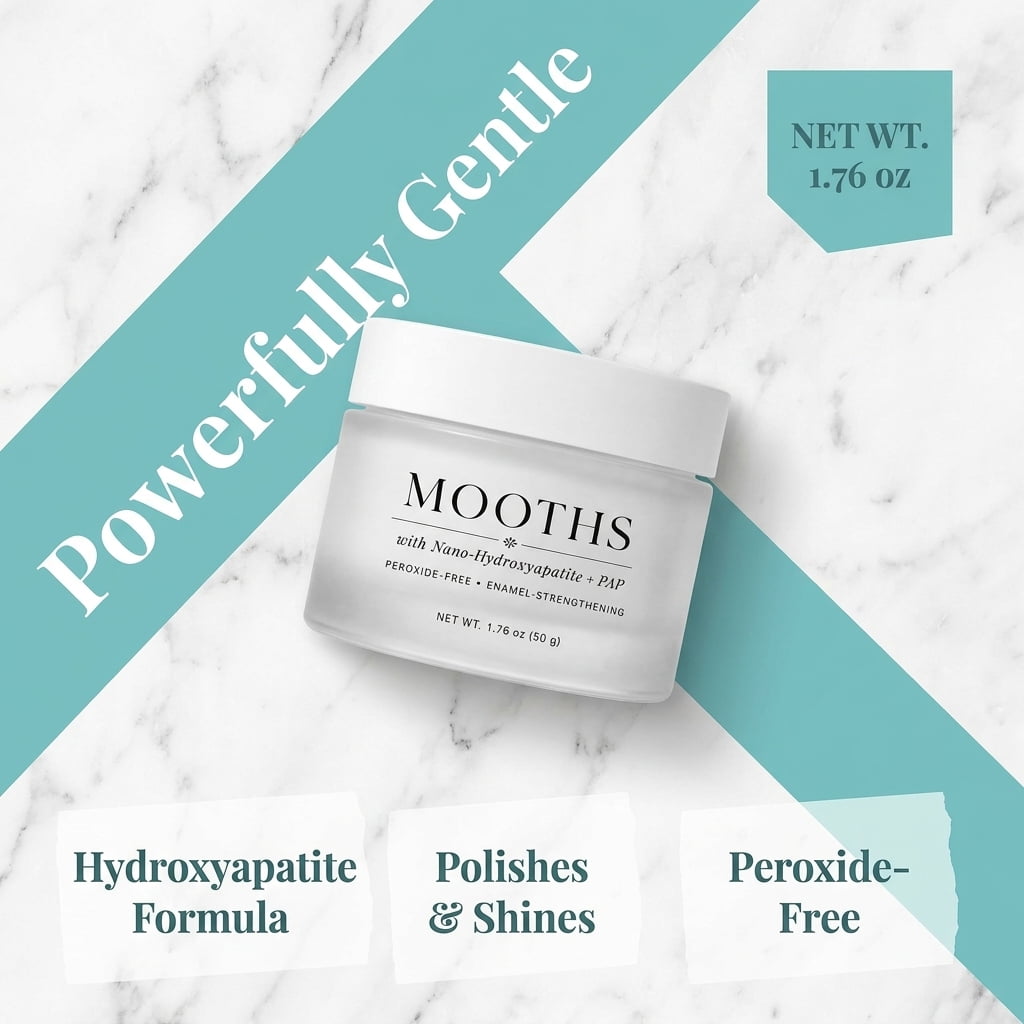 MOOTHS Teeth Whitening Powder with Hydroxyapatite & PAP, Daily Tooth Powder for Fresh Breath, Gentle Stain Removal Oral Care, Fluoride Free Whitening Powder for Adults, 1.76 OZ / 50G  (1PC)