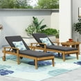 thumbnail image 2 of Lucknow Outdoor Acacia Wood Chaise Lounge, Set of 2, Teak and Dark Gray, 2 of 9