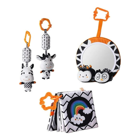 Milaget Baby Hanging Rattle Toys Newborn Crib Car Seat Toys Cloth Book Tummy Time Mirror