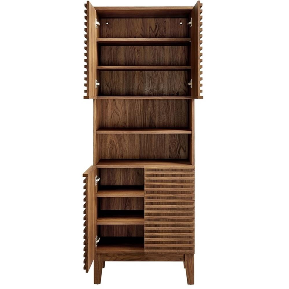 Pemberley Row Particleboard Walnut Tall Bathroom Storage Cabinet Rectangular Adjustable Shelves Unassembled
