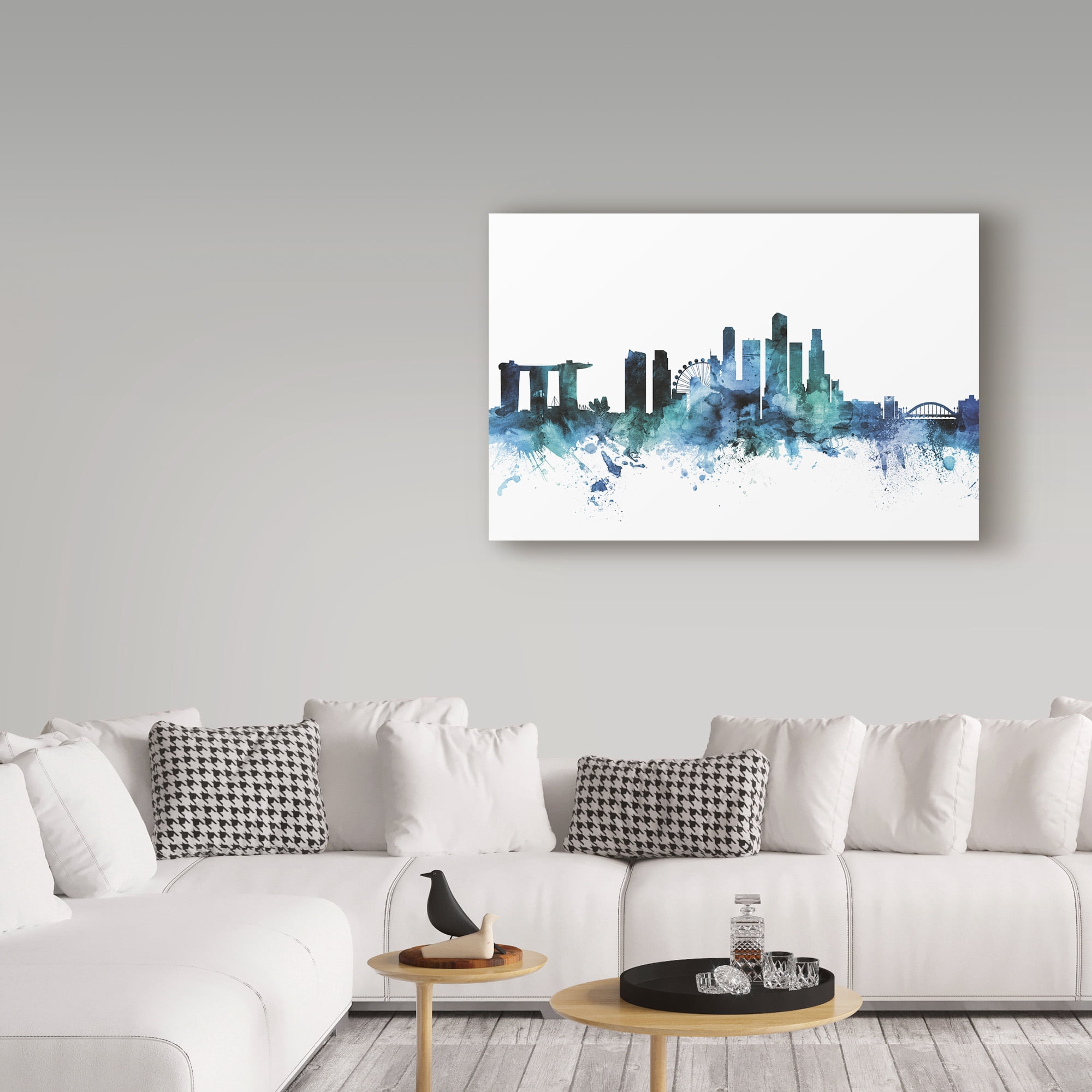 Trademark Fine Art 'Singapore Blue Teal Skyline' Canvas Art by Michael Tompsett