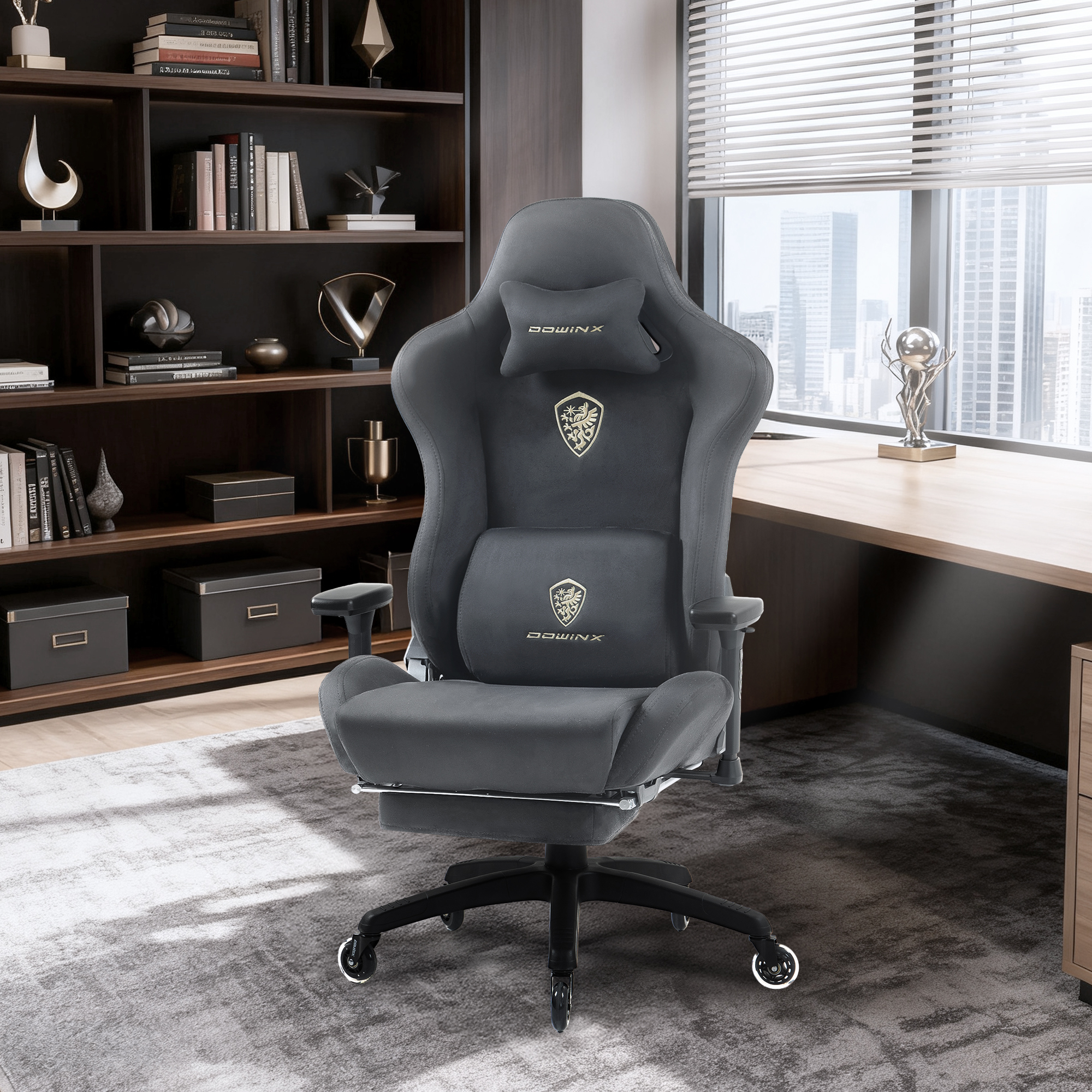 GOOSEA Breathable Suede Fabric Gaming Chair, Big and Tall Ergonomic Game Chair with Adjustable Massage Lumbar Support,3D Armrests,Retractable Footrest and Smooth PU Wheels, Green