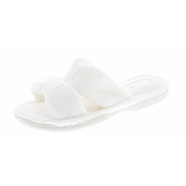 Gold Toe Women's Memory Foam Satin Slide Slippers, Plush Open Toe SlipOn Flip Flop House Shoes